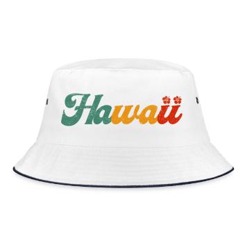 Hawaiianisches Tiki Sunset Typografie T-Shirt - Bucket Hat - Weiß/Navy - Vorne