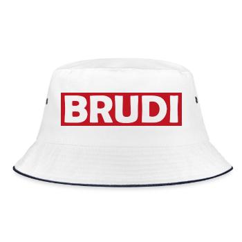 BRUDI Bold Red Logo Tee - Bucket Hat - white/navy - Front