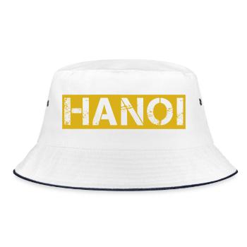 Hanoi Vintage Text Yellow - Bucket Hat - white/navy - Front
