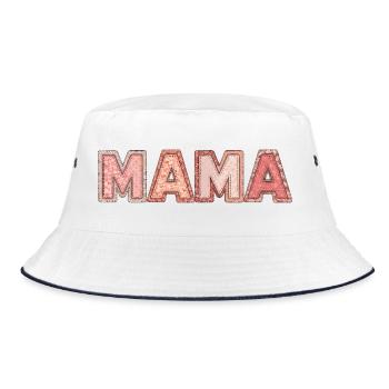 Mom Patchwork Shirt for Moms - Bucket Hat - white/navy - Front