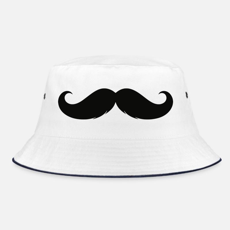 Schnurrbart - Mustache - Schnauzbart - Bucket Hat - Weiß/Navy