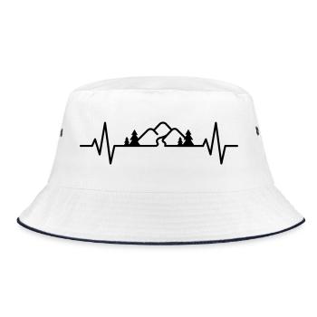 Hiking Nature Outdoor Mountains – Heartbeat ECG Pulse - Bucket Hat - white/navy - Front