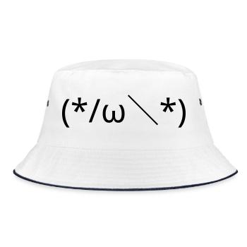 Embarrassed Emote (*/ω\*) Shy Kaomoji - Bucket Hat - white/navy - Front