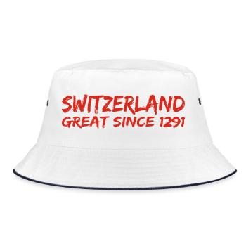 Switzerland - Great Since 1291 - Schweiz - Schwiiz - Bucket Hat - Weiß/Navy - Vorne