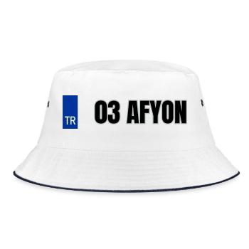 03 Afyon Kennzeichen | Türkisches Kennzeichen - Bucket Hat - Weiß/Navy - Vorne