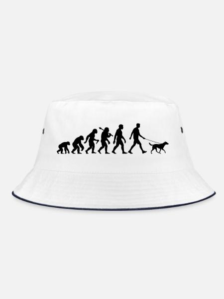 Mann Mit Hund Evolution Für Männer Die Gassi Gehen - Bucket Hat - Weiß/Navy