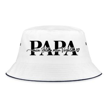 Papa Mein Held Mein Vorbild. Geschenkidee Vatertag - Bucket Hat - Weiß/Navy - Vorne