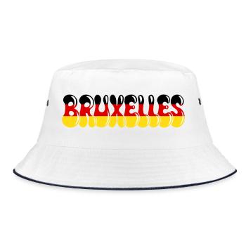 Brüssel, Belgische Flagge Schwarz, Gelb, Rot, - Bucket Hat - Weiß/Navy - Vorne