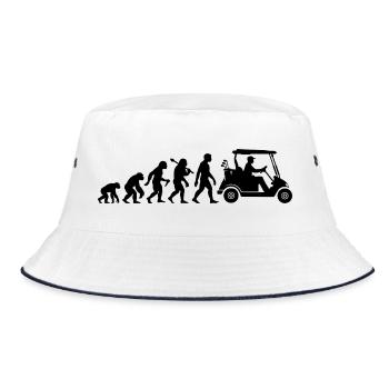 Golf Evolution Golfwagen Für Golfer Golfspieler - Bucket Hat - Weiß/Navy - Vorne