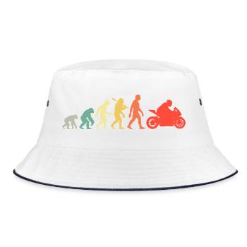 Retro Motorrad Evolution Motorradfahrer Biker - Bucket Hat - Weiß/Navy - Vorne