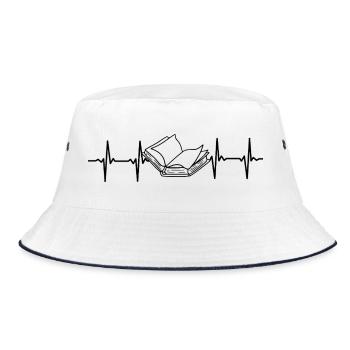 Bücherwurm Buch EKG Herzschlag - Bucket Hat - Weiß/Navy - Vorne