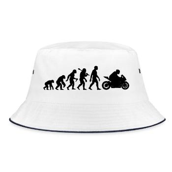 Motorrad Evolution Biker lustiger Motorradfahrer - Bucket Hat - Weiß/Navy - Vorne