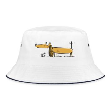 Lustiger Dackel - Dachshund - Teckel - Comic - Bucket Hat - Weiß/Navy - Vorne