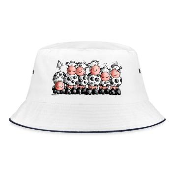 Milchbar - Kuh - Kühe - Cartoon - Bucket Hat - Weiß/Navy - Vorne