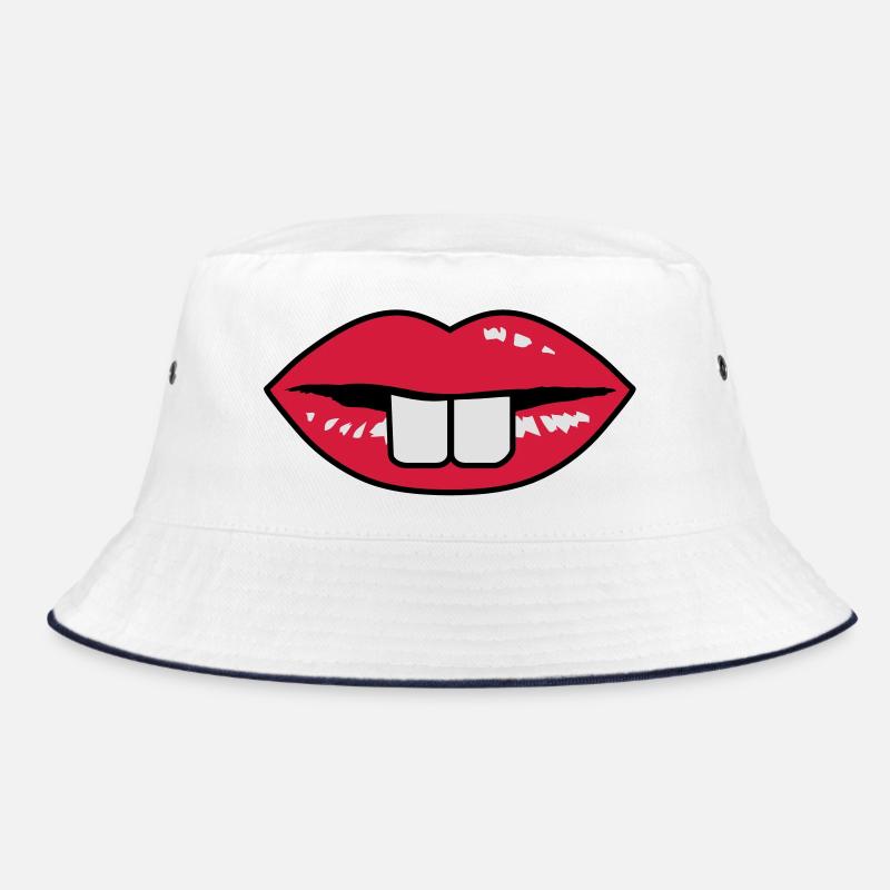 Ein roter Mund mit Hasenzähne - Bucket Hat - Weiß/Navy