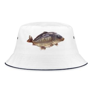 Mirror Carp Fishing Design Realistic Angler  - Bucket Hat - white/navy - Front