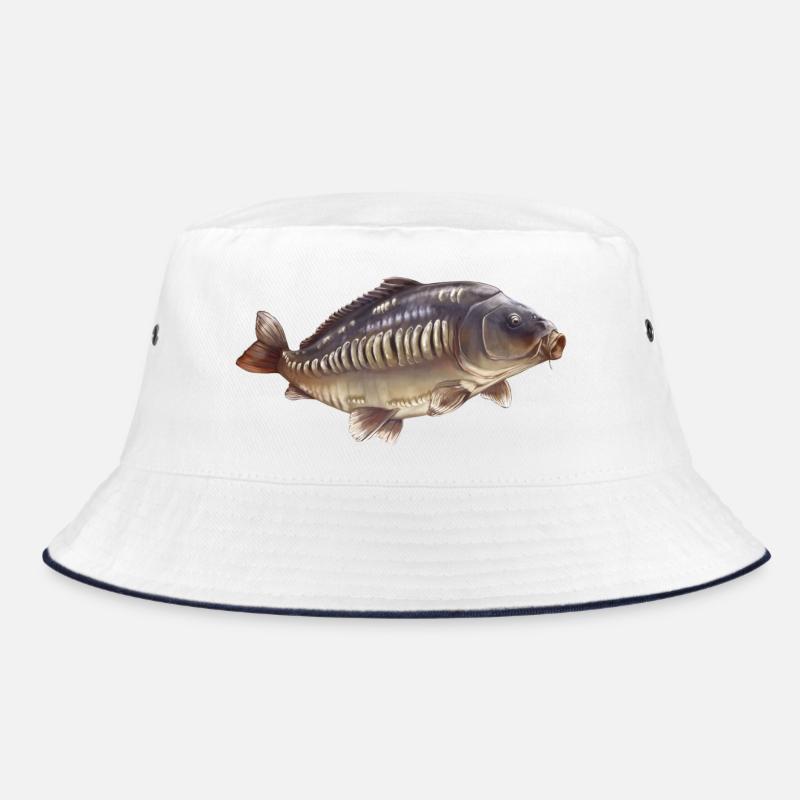 Mirror Carp Fishing Design Realistic Angler  Bucket Hat