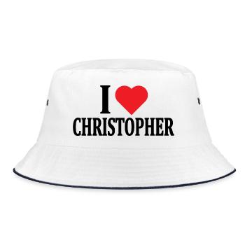 T-Shirt Ich liebe Christopher T-Shirt Geschenkidee - Bucket Hat - Weiß/Navy - Vorne