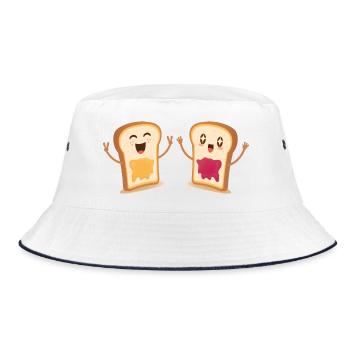 Toastbrote (Kawaii, Freude) - Bucket Hat - Weiß/Navy - Vorne