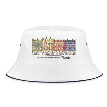 Zamosc in Polen, Fassaden am Markt, Handzeichnung - Bucket Hat - Weiß/Navy - Vorne