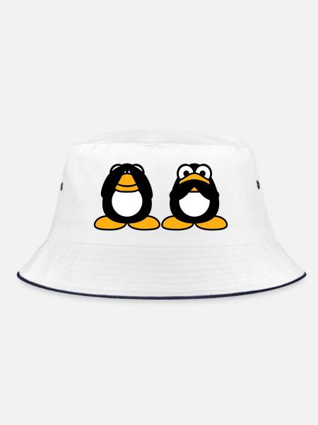 2 Pinguine nichts reden sehen stumm blind Freunde - Bucket Hat - Weiß/Navy - Vorne