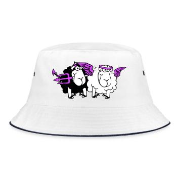 2 Sheep Angel Devil Satan Hell Evil Heaven Good - Bucket Hat - white/navy - Front