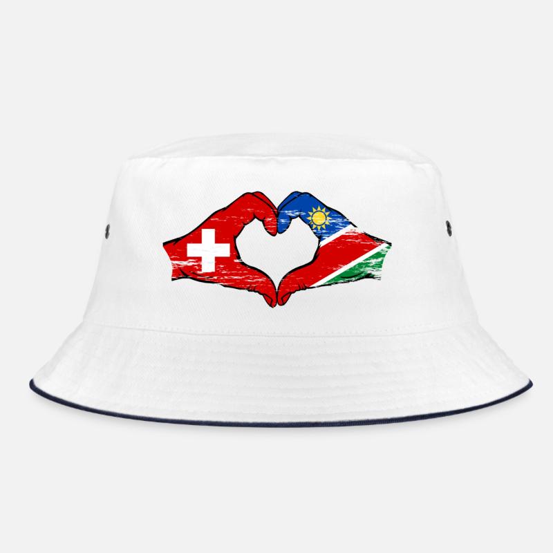 Switzerland Namibia flag hands heart shape used Bucket Hat