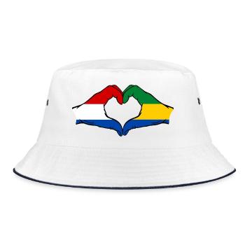 Holland Gabon Flagge Hände Herzform - Bucket Hat - Weiß/Navy - Vorne