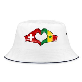 Switzerland Senegal Flag Hands Heart Shape Used - Bucket Hat - white/navy - Front