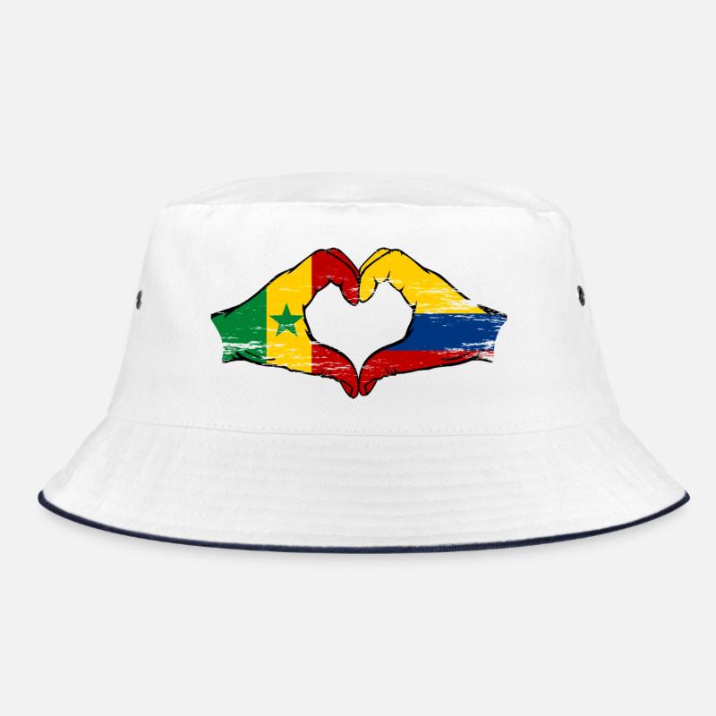 Senegal Colombia Flag Hands Heart Shape Used Bucket Hat