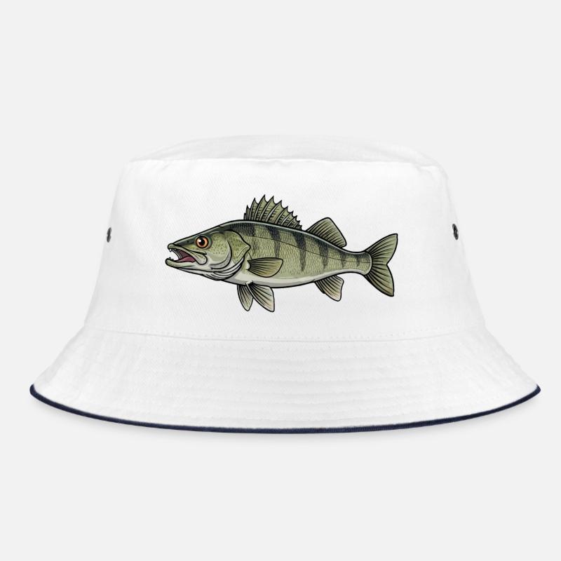 Zander Raubfisch Angeln - Bucket Hat - Weiß/Navy