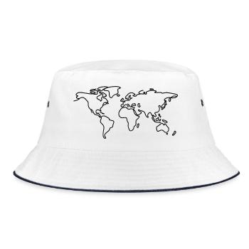 Weltkarten-Linienzeichnung - Bucket Hat - Weiß/Navy - Vorne