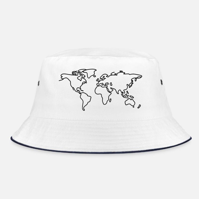 World Map Line Art Bucket Hat