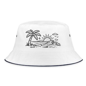 Tropical Palm Wave Line Art - Bucket Hat - white/navy - Front