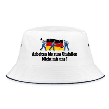 Arbeiten bis zum Umfallen - Bucket Hat - Weiß/Navy - Vorne
