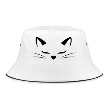Visage de chat mignon avec nez en forme de cœur | Style d’art lineal - Bob - blanc/marine - Devant