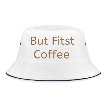 Aber zuerst Kaffee minimalistisches ästhetisches Design - Bucket Hat - Weiß/Navy - Vorne