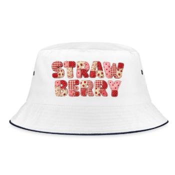 Faux Patchwork Erdbeerfrucht-Jahrgang - Bucket Hat - Weiß/Navy - Vorne