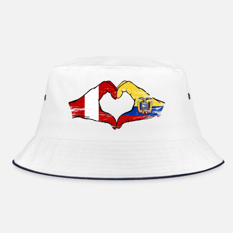 Peru Ecuador Flags Heart Used Bucket Hat