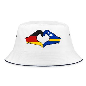 Deutschland_Curaçao_Flagge_Haende_Herzform_used - Bucket Hat - Weiß/Navy - Vorne