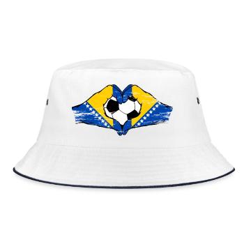 Bosnische Flagge Fußballherz used  - Bucket Hat - Weiß/Navy - Vorne