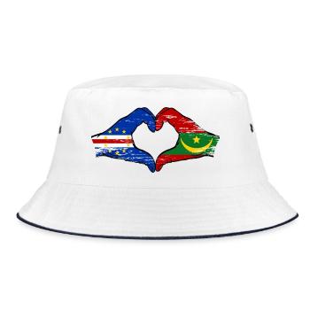 Kap Verde Mauretanien Flagge Hände Herzform - Bucket Hat - Weiß/Navy - Vorne