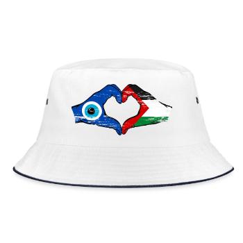 Palestine Nazar Flag Hands Heart Shape Used - Bucket Hat - white/navy - Front