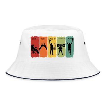 Retro Gamer Steps Level Up, gewinnt Videospiele - Bucket Hat - Weiß/Navy - Vorne