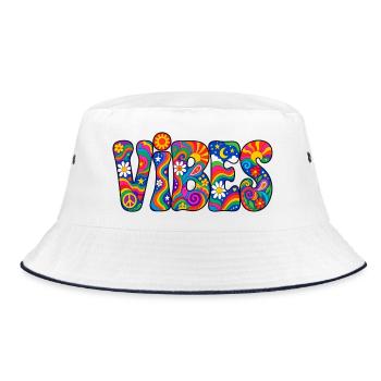 Vibes: Psychedelische Hippie Farbpracht - Bucket Hat - Weiß/Navy - Vorne