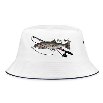 Angeln mit Rute Forelle Fisch Petri Heil - Bucket Hat - Weiß/Navy - Vorne