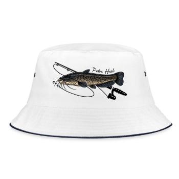 Angeln mit Rute Wels Fisch Petri Heil - Bucket Hat - Weiß/Navy - Vorne