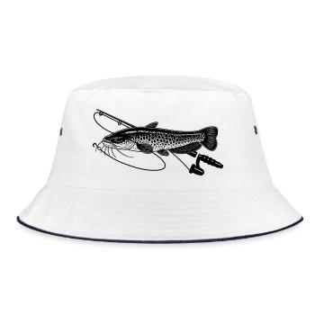 Wels Fisch angeln mit Rute Petri Heil - Bucket Hat - Weiß/Navy - Vorne