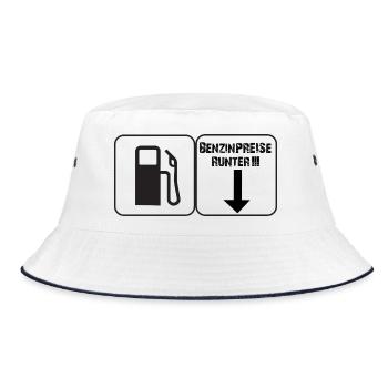 Benzinpreise runter!!! Buttonform - Bucket Hat - Weiß/Navy - Vorne