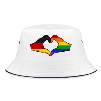 Deutschland Regenbogen Flagge Hände Herzform - Bucket Hat - Weiß/Navy - Vorne